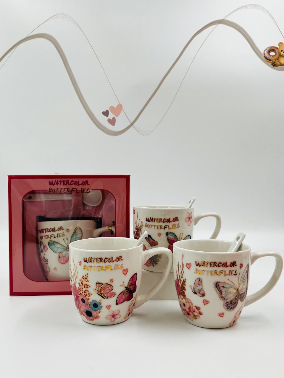 ماگ سرامیکی قاشق دار با جعبه کادویی طرح پروانه